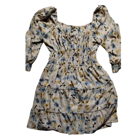 Express Women's Size XL Floral Print‎ Tiered Mini Dress Smocked Waist 3/4 Sleeve - Picture 1 of 15